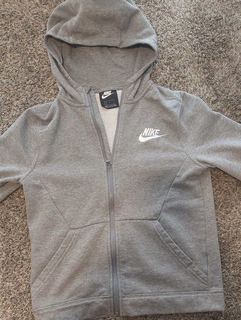 Nike Youth Gray Full-Zip Hoodie with White Swoosh
